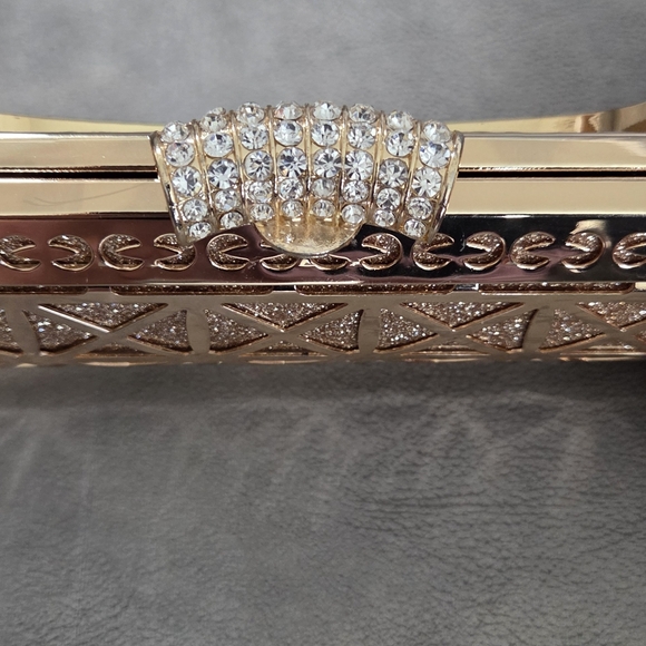 Gold Rhinestone Evening GLAM Clutch Bag Formal Party Wedding - Picture 5 of 13